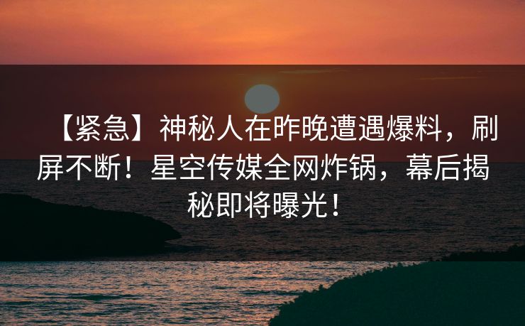 【紧急】神秘人在昨晚遭遇爆料，刷屏不断！星空传媒全网炸锅，幕后揭秘即将曝光！