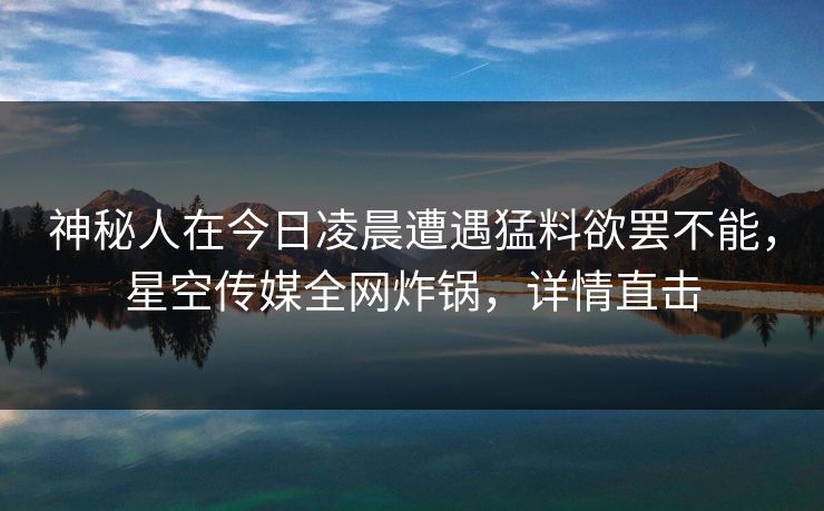 神秘人在今日凌晨遭遇猛料欲罢不能,星空传媒全网炸锅,详情直击 神秘人在今日凌晨遭遇猛料欲罢不能,星空传媒全网炸锅,详情直击
